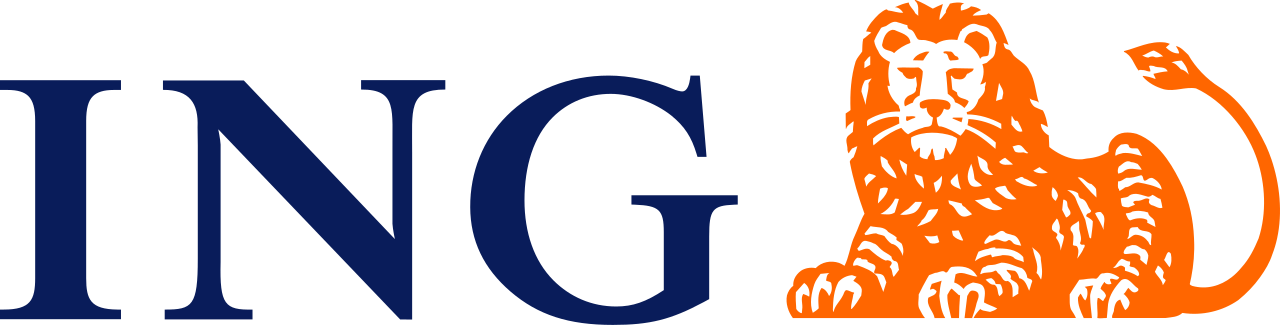 Logo van ING met donkerblauwe letters en een oranje leeuw rechts.