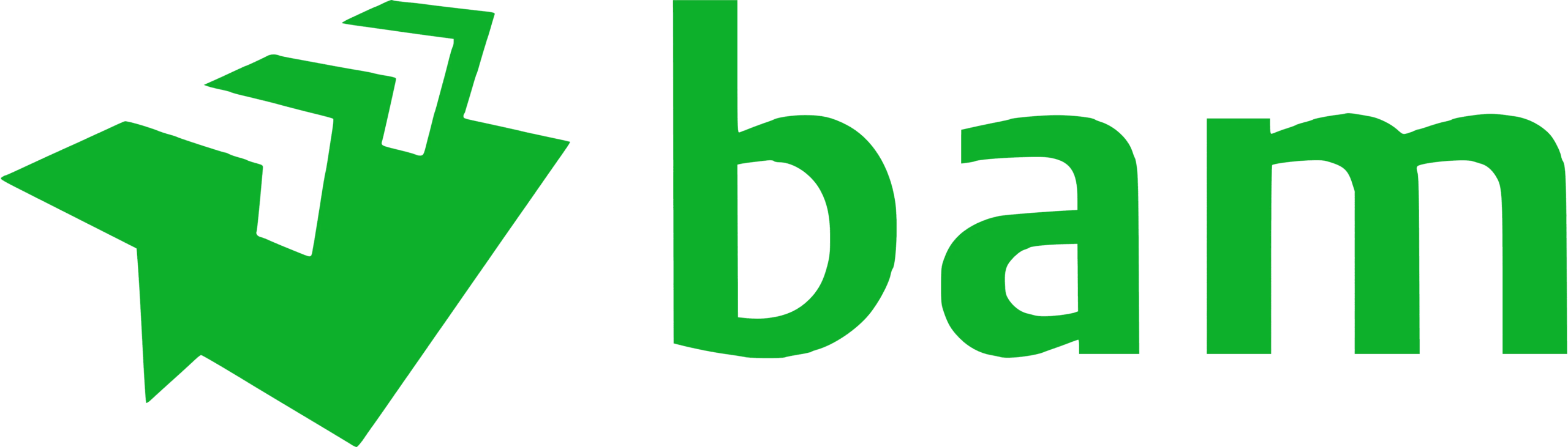 Groen logo van bouwbedrijf BAM met gestileerd symbool en de tekst "bam".