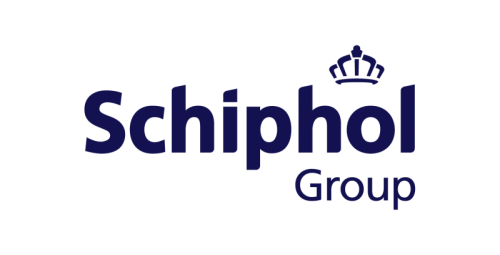 Logo van Schiphol Group met donkerblauwe tekst en een kroon boven de letter 'i'.