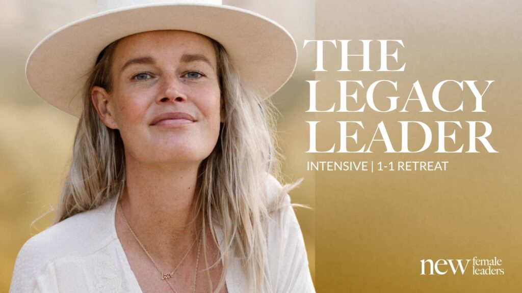 Portret van een vrouw met een hoed naast de tekst “The Legacy Leader – Intensive 1-1 Retreat” van New Female Leaders.