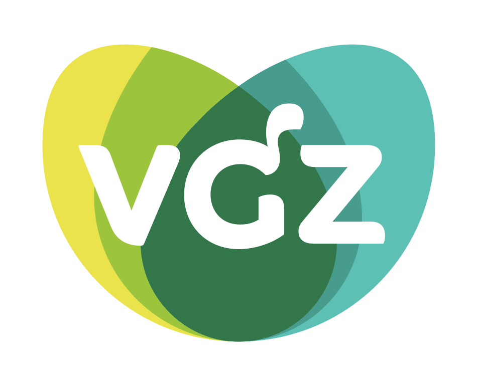 Logo van zorgverzekeraar VGZ in de vorm van een gestileerd hart met groene en gele kleuren.