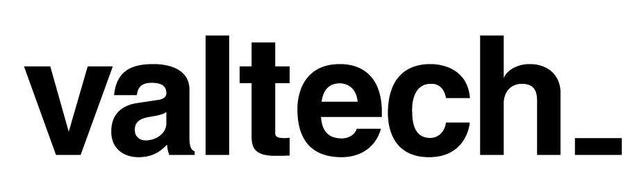 Zwart-wit Valtech-logo met de bedrijfsnaam in kleine letters.
