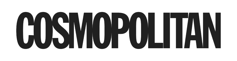 Zwart-wit logo van het tijdschrift Cosmopolitan in hoofdletters.
